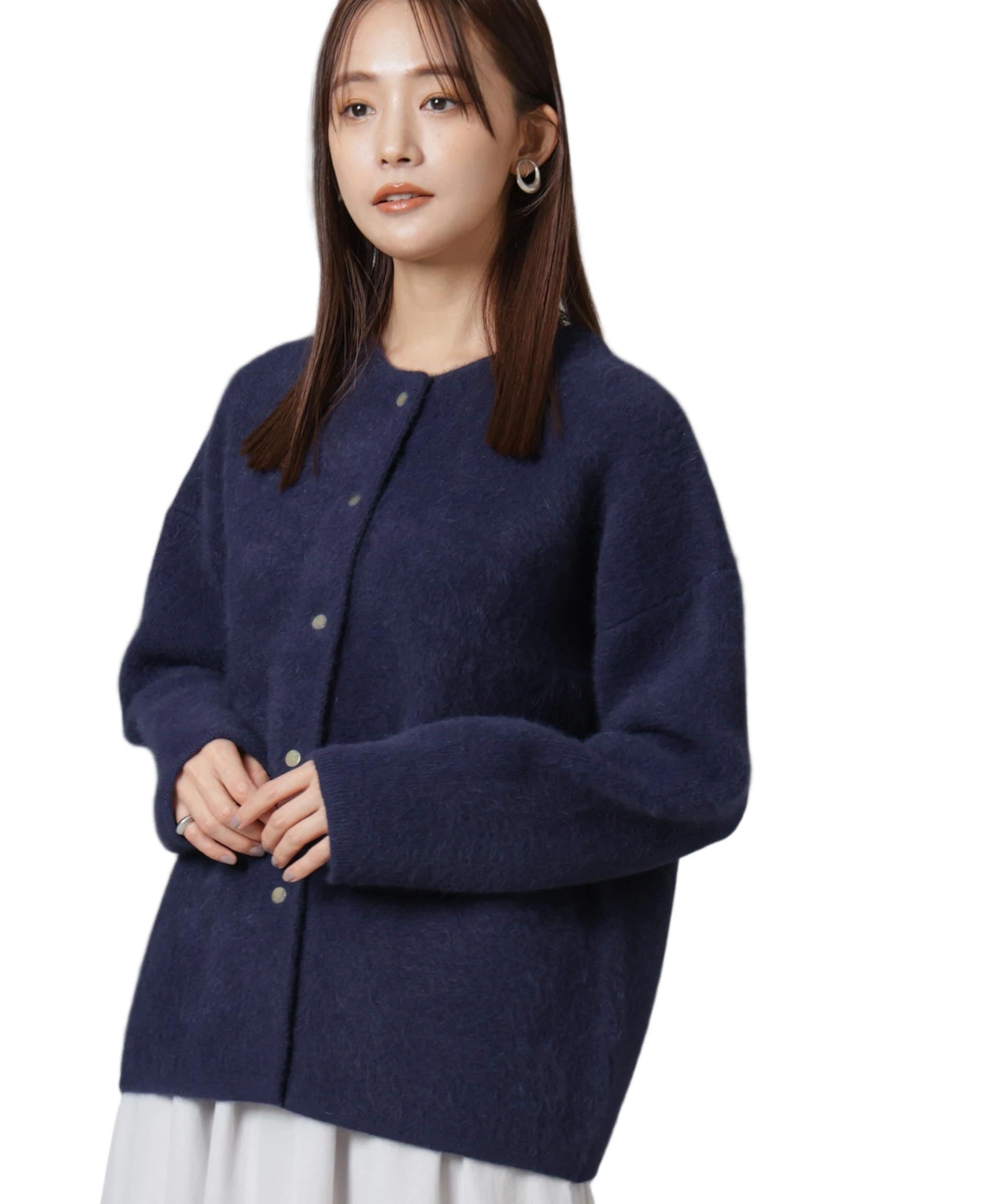 [ナノ・ユニバース] ウォッシャブル フォックス リバー ニット ジャケット レディース S 120 ネイビー 669-4222307