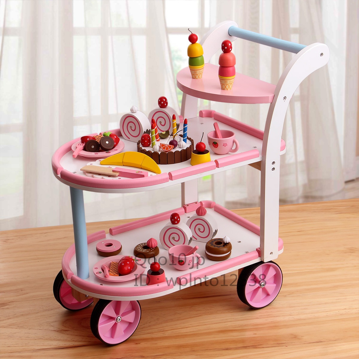 ケーキおもちゃセット キッチンままごとシミュレーション キッチン用品 調理ドーナツ ケーキカート ベビーカー 女の子用 3-6歳