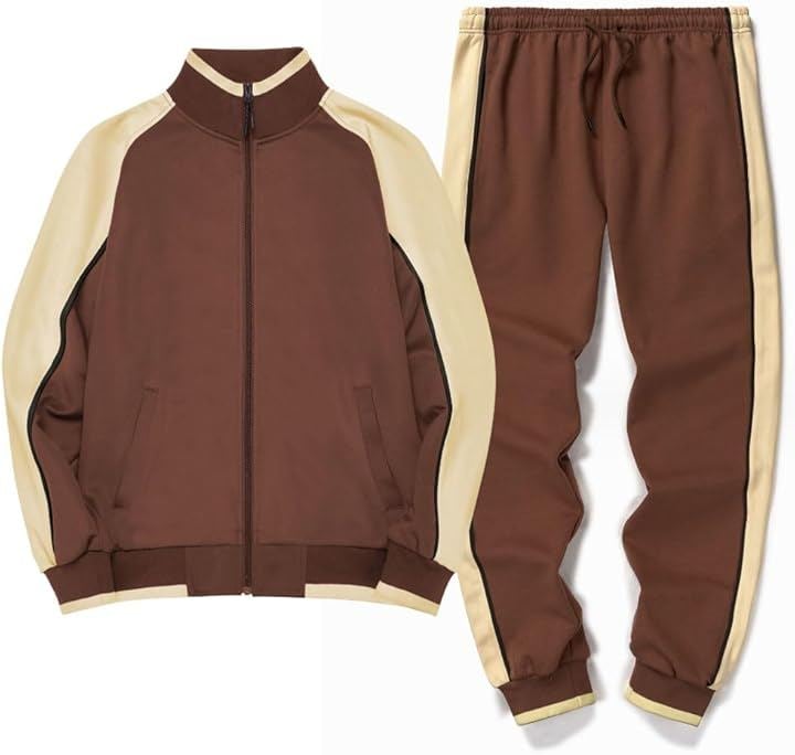 ジャージ 上下セット セットアップ スエット 長袖 スポーツウエア 部屋着 メンズ 男女兼用 ユニセックス ファッション 練習着 (ブラウン, M)