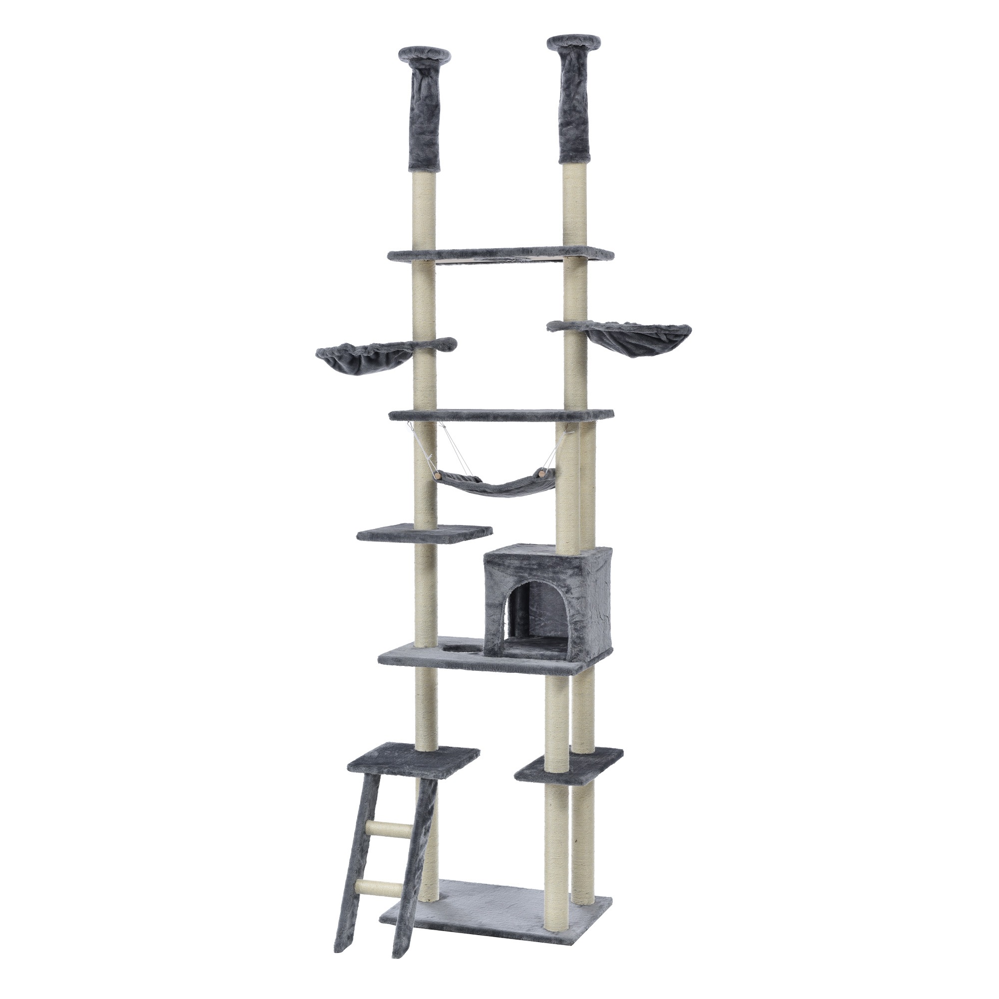 【国内発送,送.料無料】A1【元SKU:TX188118】キャットタワー 突っ張り おしゃれ 全面麻紐 全高235-258cm 【グレー】