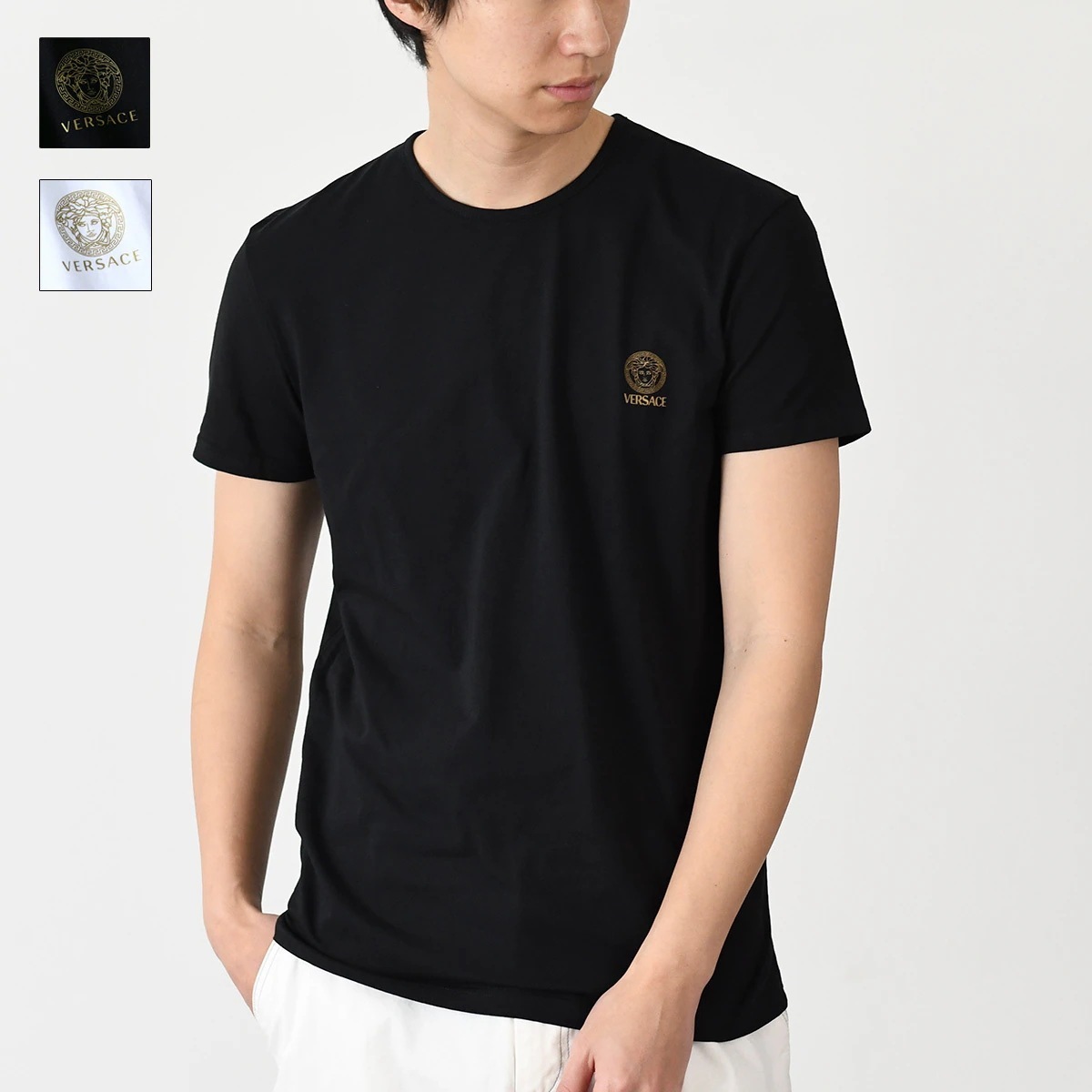 メデューサ クルーネック Tシャツ AUU01005 1A10011 メンズ ホワイト ブラック コットン ストレッチコットン ミニロゴ