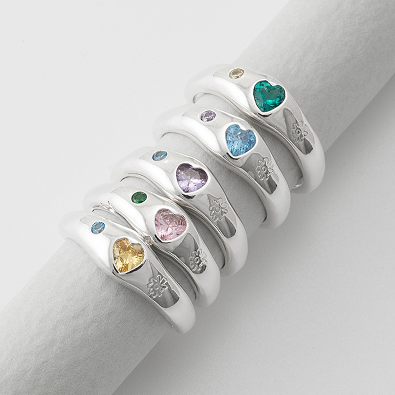 (シルバー925) フラワー ハート キュービック リング 指輪／Draw Cubic Ring