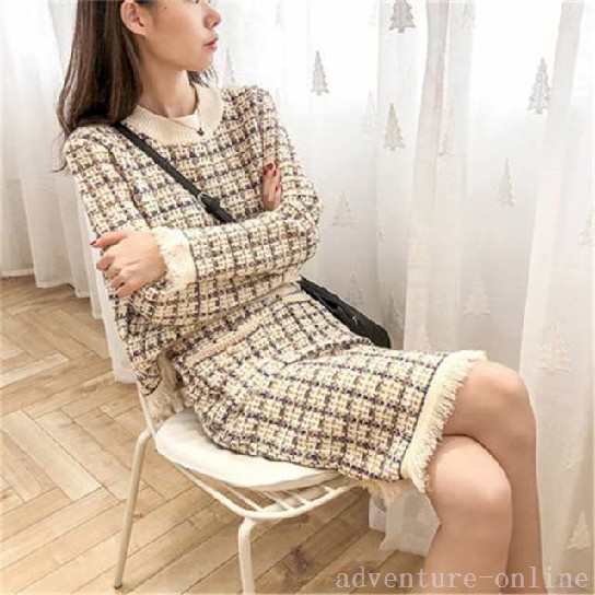 【2025新作入荷】2点セット ニットワンピース レディース 30代 40代 50代 秋冬 膝丈 らしゃ チェック柄 ワンピース きれいめ 上品 ワンピース 長袖 体型カ