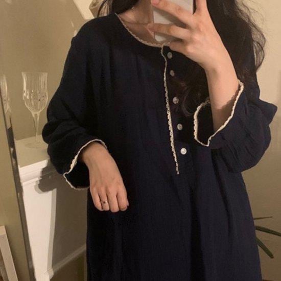 ルームウェア パジャマ ワンピース ロング丈 長袖 ルームウェア フリル レース 春夏 部屋着 韓国 ファッション おしゃれ 高見え セクシー 楽ちん パジャマパーティ ボリューム 体形カバー 大きめ