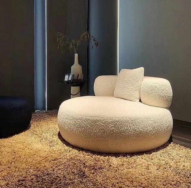 北欧風丸いソファーラム生地　のんびりソファ　クリーム　ミニ　レジャーソファー　家庭用　会所ソファー　椅子チェア