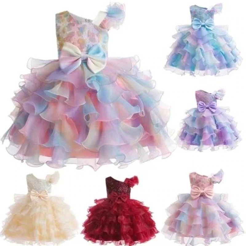 ドレス スパンコール&リボン装飾 誕生日 肩出しデザイン フォーマル 発表会 女の子ワンピース 結婚式用 ワンピース 子供ドレス パーティードレス