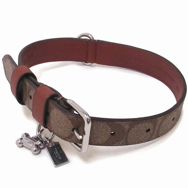 コーチ 犬の首輪 COACH アウトレット シグネチャー ペット用品ラージ リーシュ 骨型 チャーム ドッグカラー専用BOX付きCH154 SVBDX