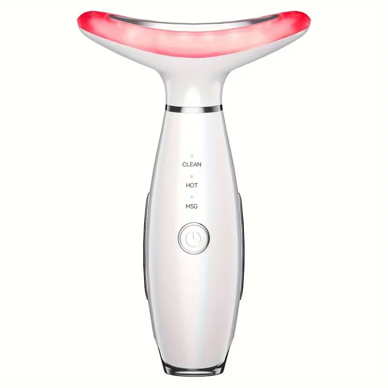 加熱モード付き充電式三色 LED フェイシャルおよびネックマッサージャー - 女性向けの心地よいスキンケアツールリラックスできる首と顔のマッサージUSB 電源リチウムポリマー電池