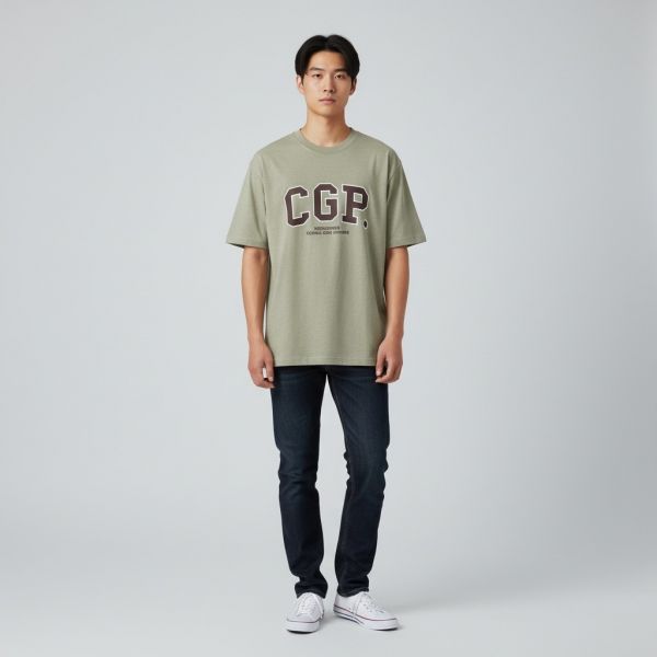 Arch Logo Colored Melange Short-Sleeve T-Shirt_Khaki