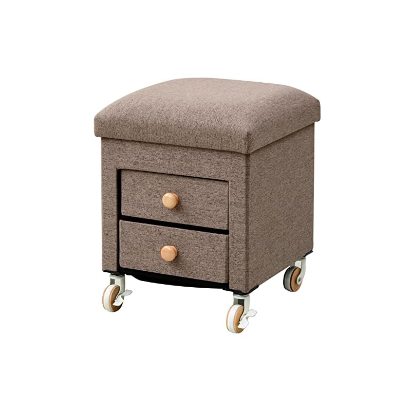 【即納】[山善] 収納スツール キャスター付き (ストッパーあり) 収納 (引き出し 2/平置き) 椅子 収納ボックス 子供 幅38奥行38高さ49.5cm 組立品 ブラウン JS-3847C(