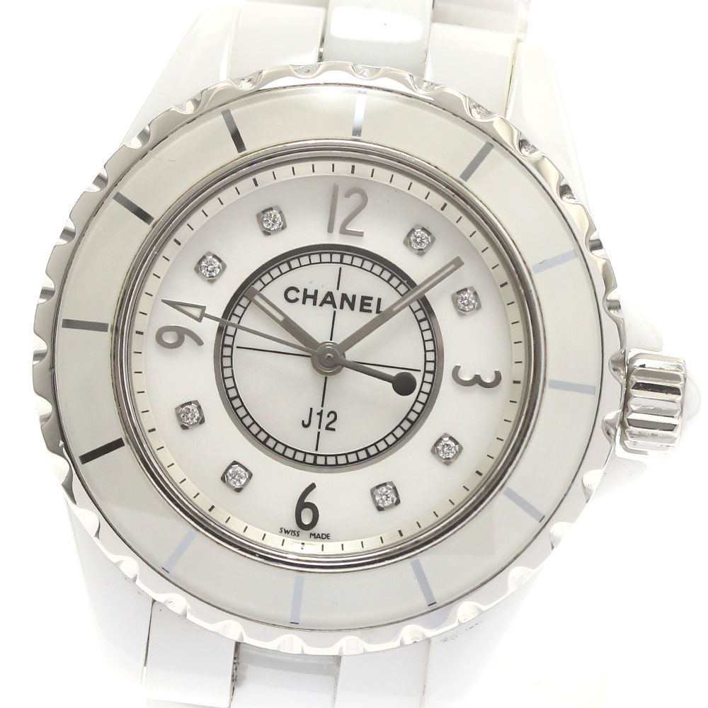 シャネル CHANEL H2422 J12 33ｍｍ 白セラミック 8Pダイヤ クォーツ レディース 保証書付き_882732【中古】