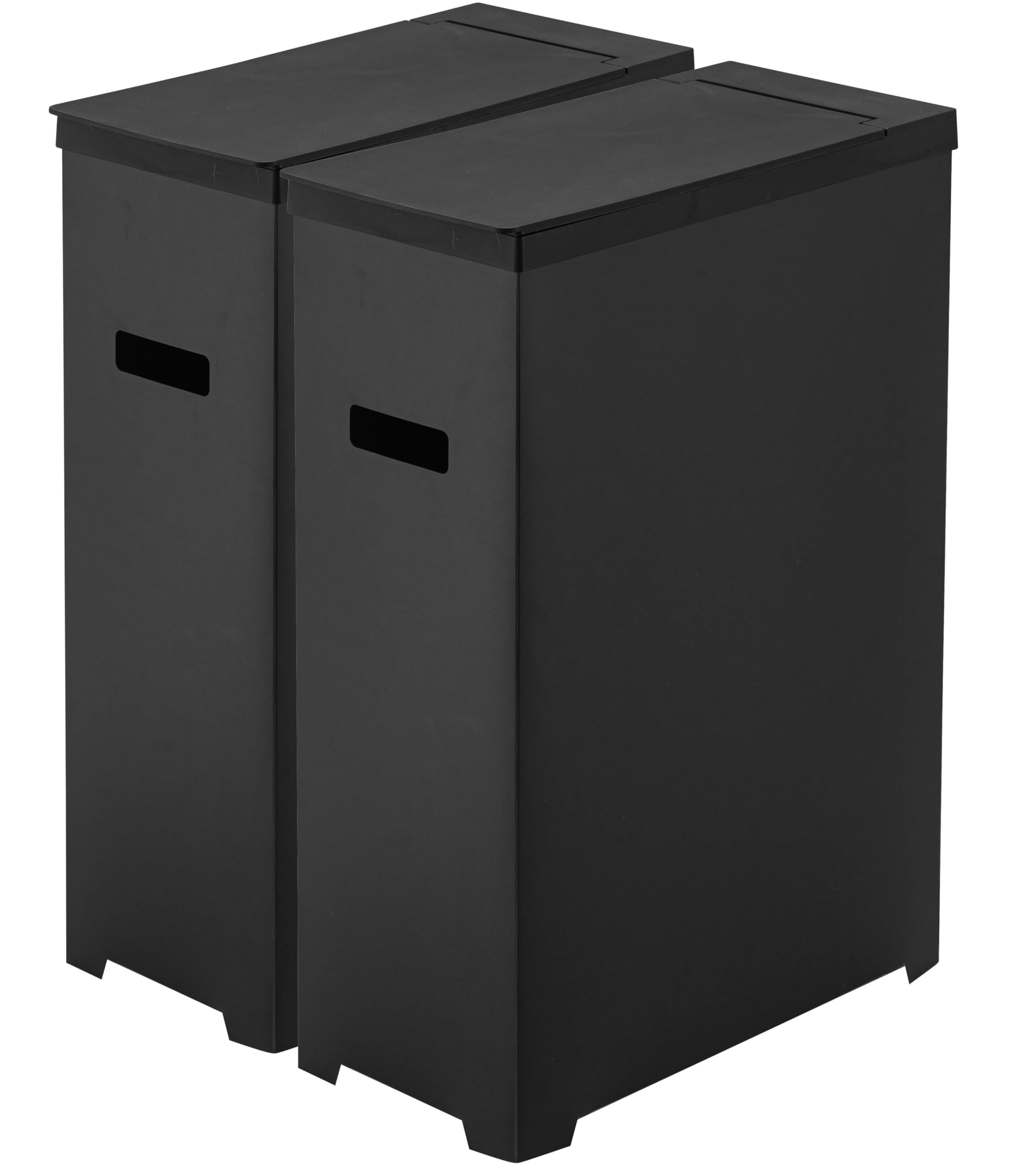 山崎実業(Yamazaki) スリム蓋付きゴミ箱 2個組 ブラック 約W19×D40×H54cm(1個あたり) タワー 折り畳んで運べる 5206