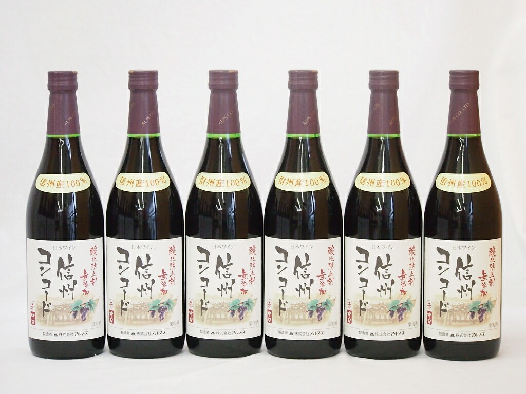 信州コンコード種 赤ワインセット 信州産100% 酸化防止剤無添加 中口(長野県)720ml6