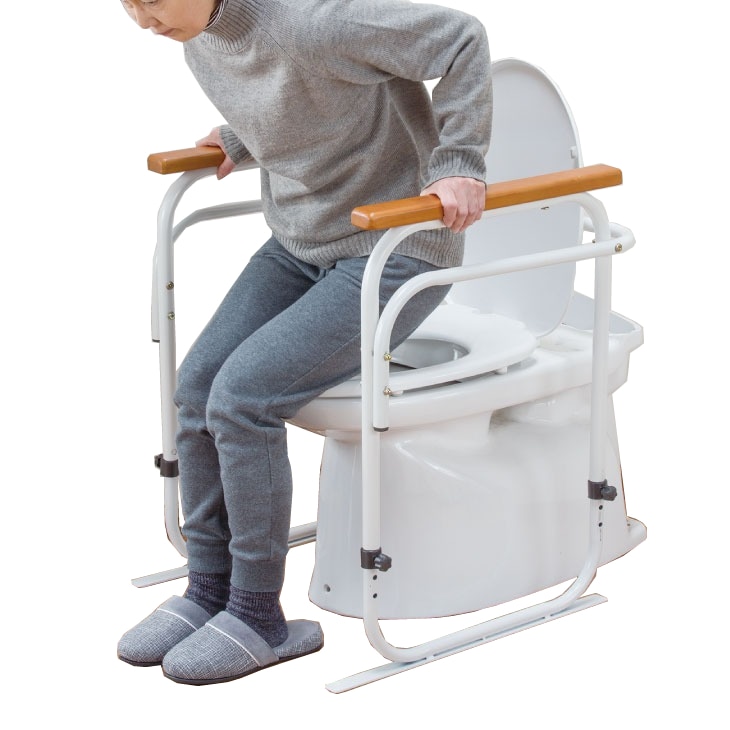 洋式トイレ用 手すり 左右両側 トイレアーム 洋式アーム 高さ調節可能 据置タイプ 工事不要 固定テープ付き