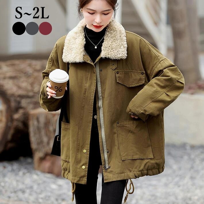 【本日限定激安格】【急速出荷】モッズコート　コート レディース　ファー付き　裏ボア　ミリタリー　ブルゾン　アウター デニム　コート　ショート　大きいサイズ　防寒　秋冬　S　M　L　2L