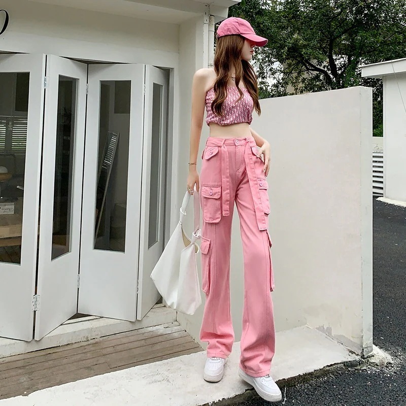 パンツデニムジーンズズボン スリム ズボン 2024 カジュアル ジーンズ ファッション ストレート 女性 婦人服 ワイドレッグ ハイウエスト マルチポケット