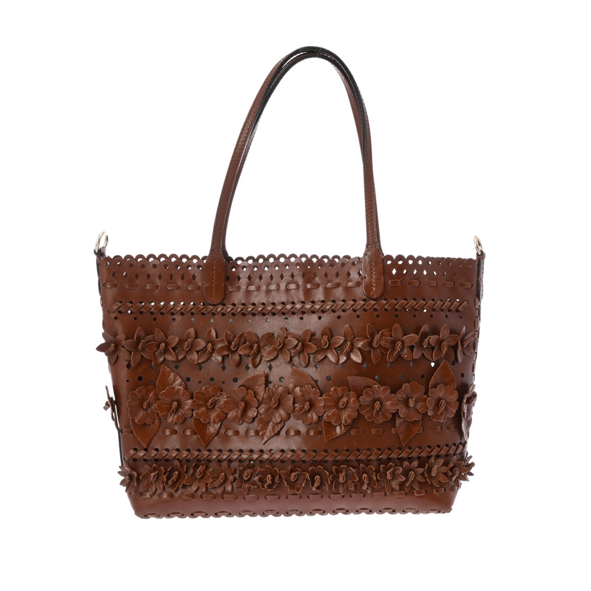 フラワー ブラウン ゴールド金具 レディース レザー トートバッグ Bランク 中古 銀蔵