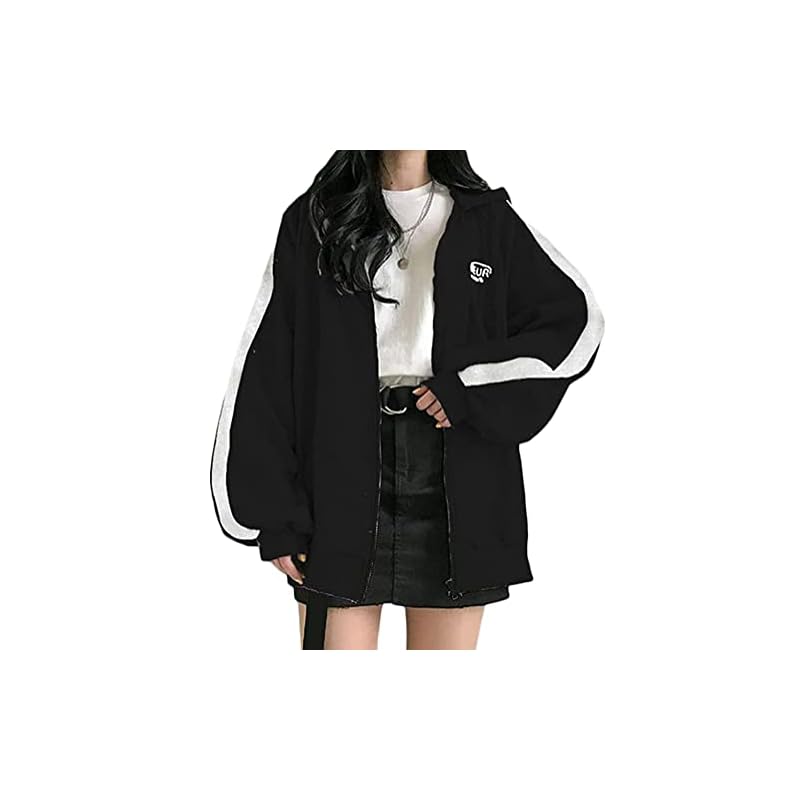 [ASARANS] ジップパーカー パーカー レディース トップス アウター 裏起毛 防寒 ジップアップ ゆったり フード付き 春秋冬 おしゃれ (M, ブラック)