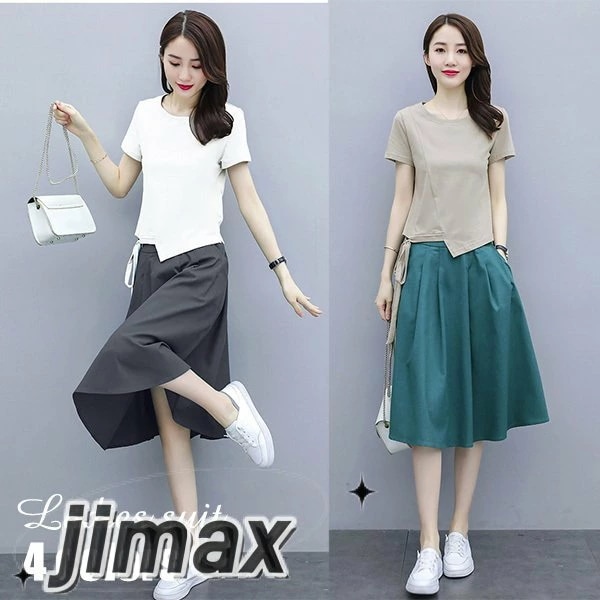 セットアップ レディース カジュアル 夏 スカート 上下セット 2点セット 綿麻 春 Tシャツ 膝丈スカート ウエストゴム おしゃれ 20代 30代 40代 カジュアル 体型カバー ホワイトデー 7,594円