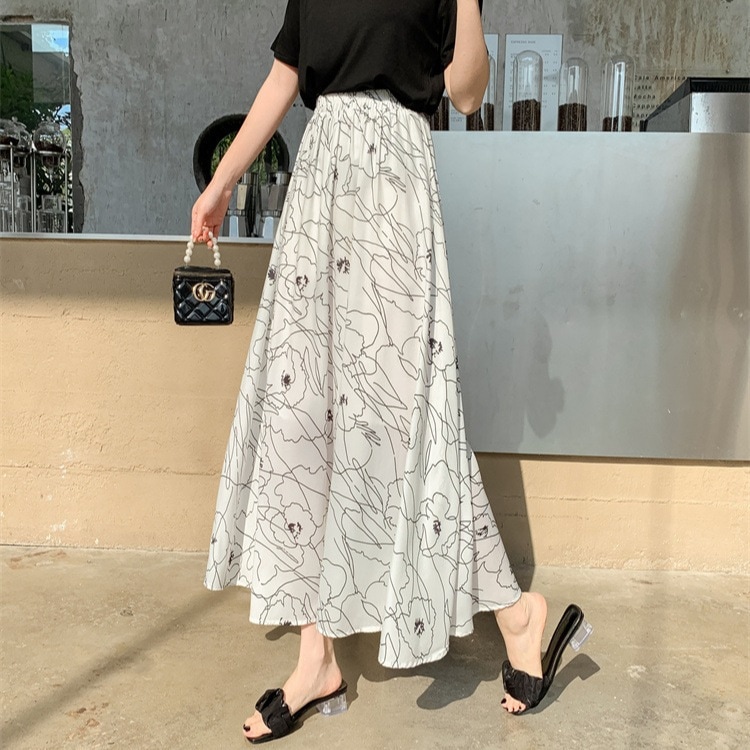 女性用ウエストゴム付きエレガントなロング裾aラインスカートスカート