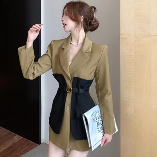 【即納】アウター ジャケット 韓国 無地 Vネック 秋 冬 春 長袖 テーラード ミドル ロング おしゃれ 可愛い 大人っぽい 個性的 バイカラー オーバーサイズ ゆったりめ 大きめ 通勤 きれいめ 5,060円