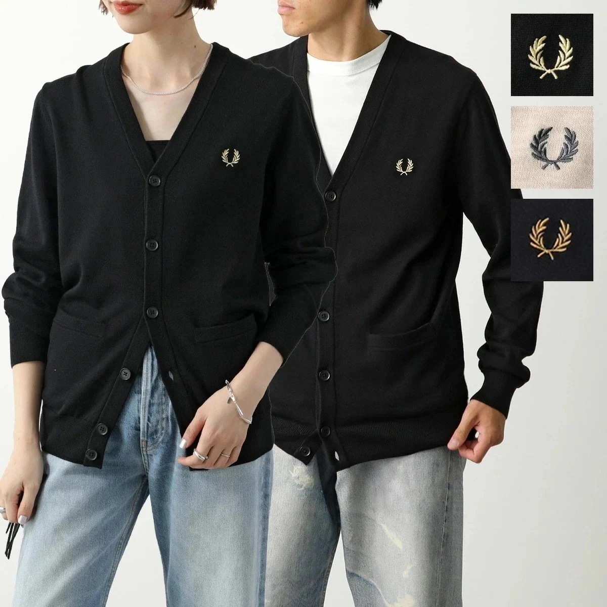 FRED PERRY フレッドペリー カーディガン CLASSIC CARDIGAN K9551 メンズ レディース Vネック 長袖 ローレルリース刺繍 カラー