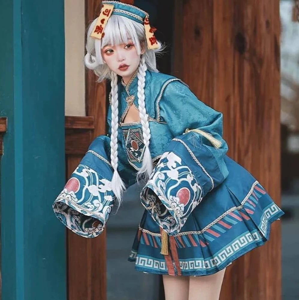 【急速出荷!】イベントで目立つこと間違いなし キョンシー ゾンビ 仮装 コスム セットアップ トップス ワンピース ミニスカート 帽子 ミニ丈 Aライン ハロウィン コスプレ 韓国っぽ チャイナ服 7,158円