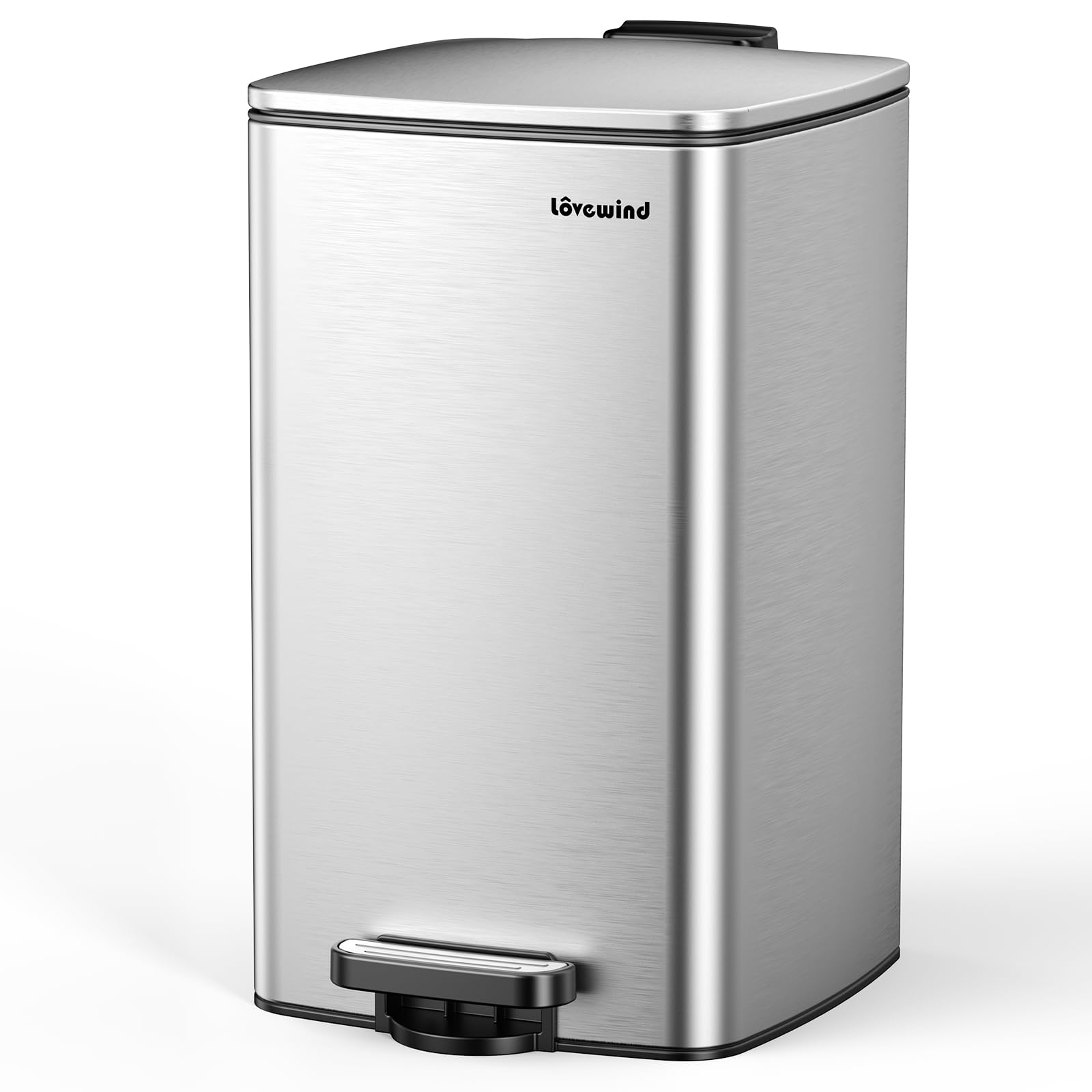 Lovewind 蓋付きキッチンゴミ箱30L 足踏み式ゴミ箱 キッチン 寝室 ホームオフィス用30リットル ステンレススチールゴミ箱 ソフトクローズ蓋付きシルバー