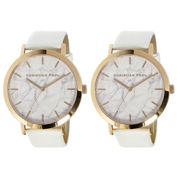 【無料特典付き!】クリスチャンポール 時計 ペアウォッチ 43mm ホワイトマーブル 大理石柄 ホワイトレザー 天然皮革 MR-03MR-03 誕生日プレゼント ポイント消化