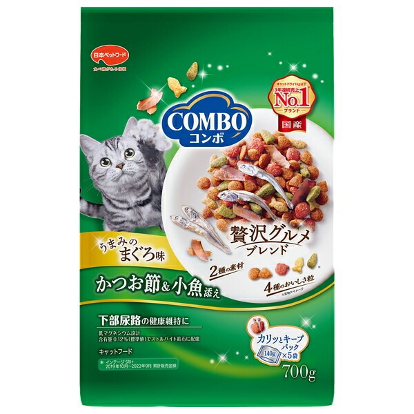（まとめ買い）日本ペットフード コンボ キャット まぐろ味/かつお節/小魚添え 700g 猫用フード [x6]