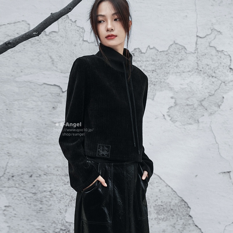 ハイネックパーカー レディース ブラック ハイネックトップス 秋冬 インナー ショート丈 合わせやすい 着瘦せ