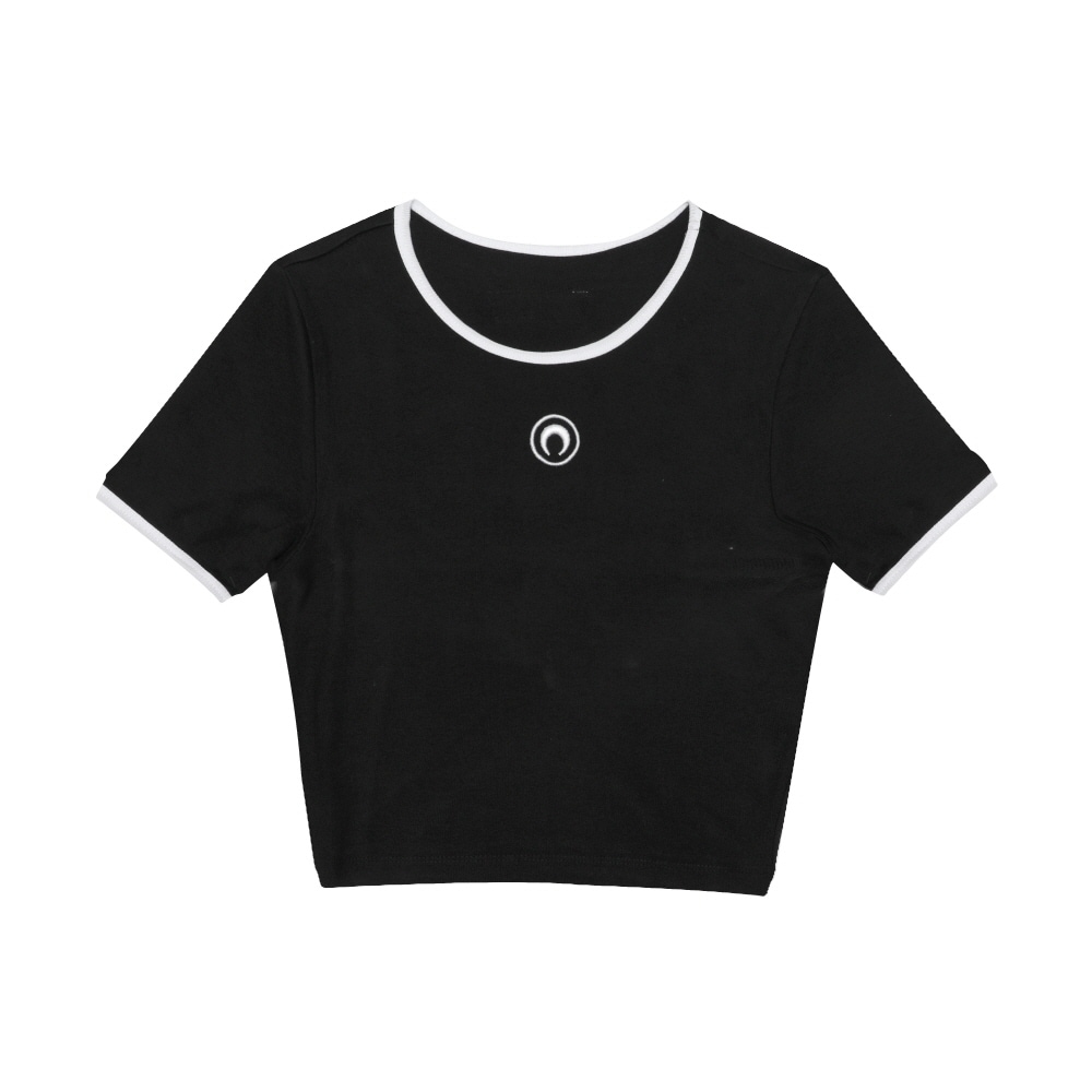 マリンセール 文ロゴコントラストリンガークロップ女性半袖Tシャツ WTO087A CJER0008 BK99