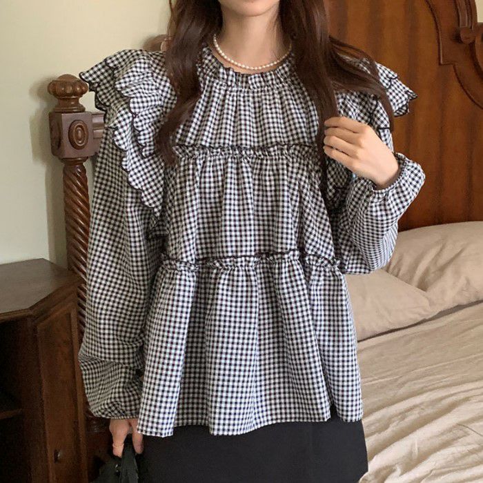 AW 新作 3color スカラップフリル ティアード プルオーバー ロングスリーブシャツ