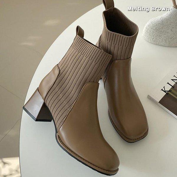 女性ニットコンビミドルブーツアンクルブーツMT32