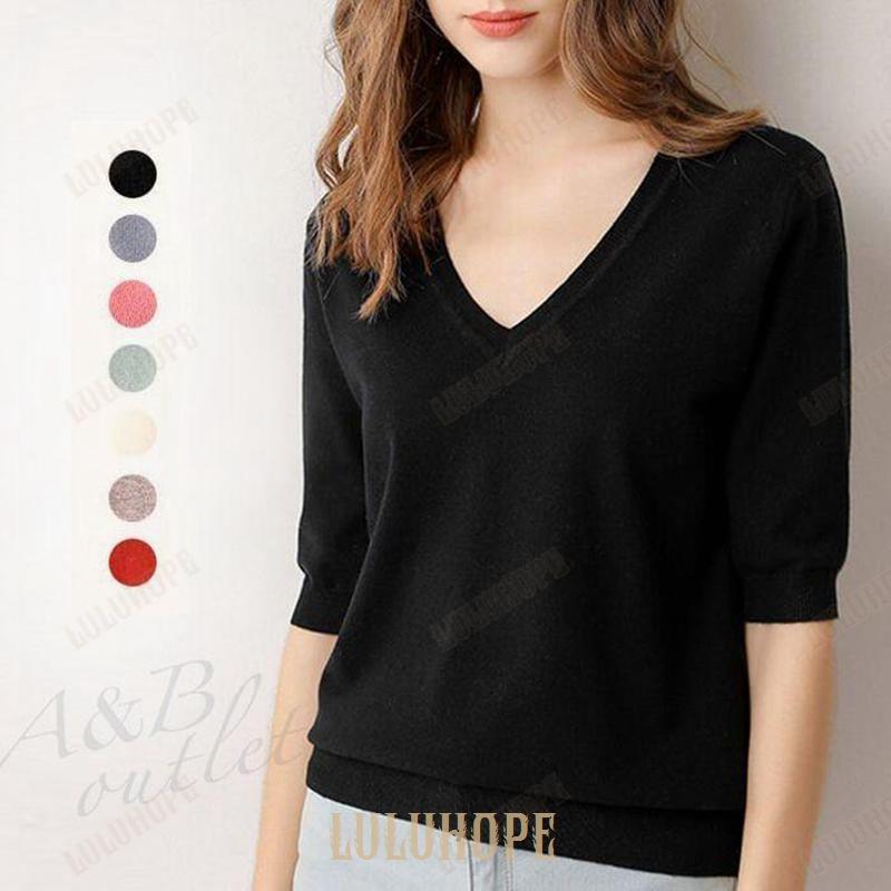 セーター ニット 半袖 カシミヤ Vネック レディース 無地 春 薄地 ストレッチ 着心地 柔らかい 女性 上品 シンプル ピンク ベーシック