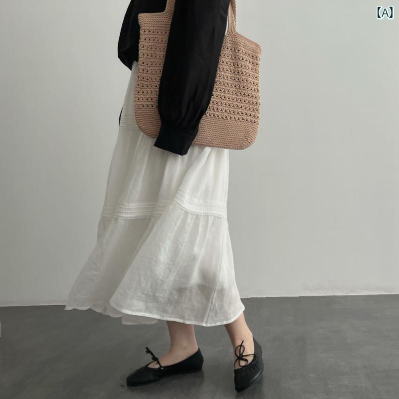 レディース　スカート　ハイウエスト 自作 高級 洞 庭 100 カウント ラミー レース スプライシング aライン スリム ティアードスカート ミドル 丈 夏