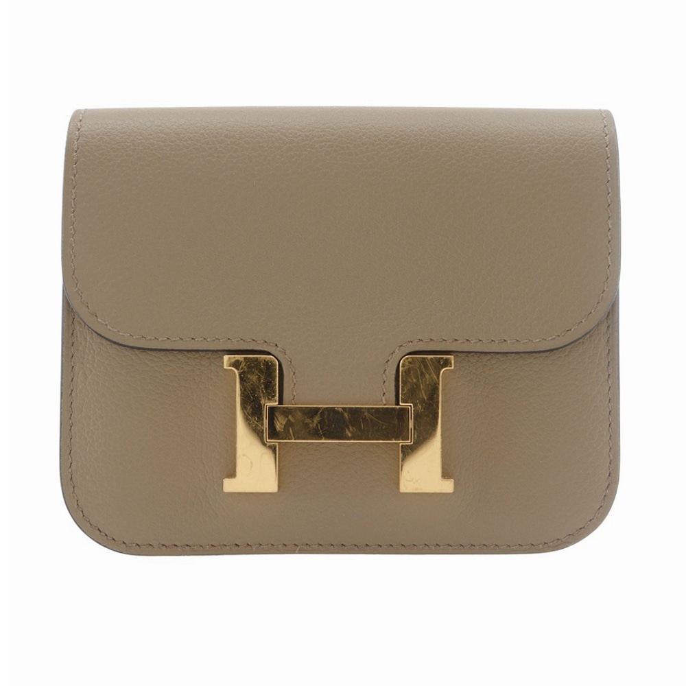 コンスタンス スリムウォレット 二つ折り財布 シェーブル グレージュ W レディース 中古品 A-ランク