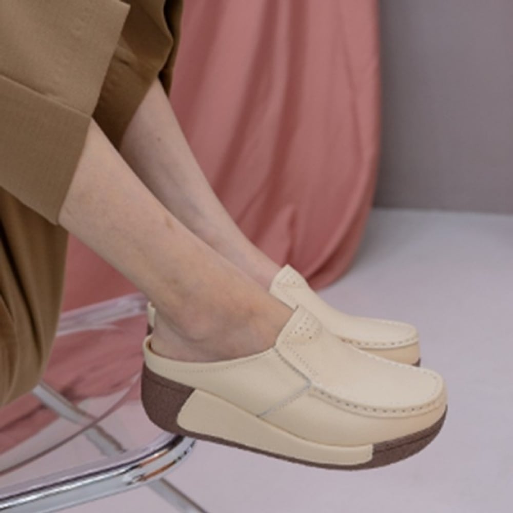 (Ninaspari) ステッチライン 5.5cm チャンキーヒールレザーブロワー