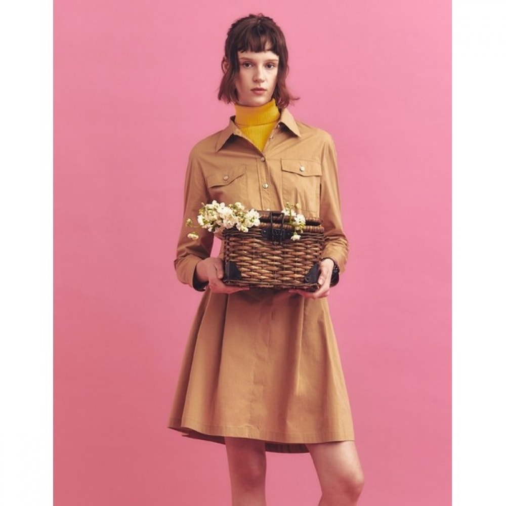 (ヘッジスレディース) 24SS ベージュチノシャツロングスリーブドレス HSDR4B202I2