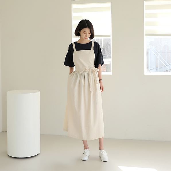 [bbaebbae] ラブリーリボン エプロン風 ワンピース (送料無料)おしゃれなシルエットのファッションコーデー提案ハイクォリティー/韓国ファッション