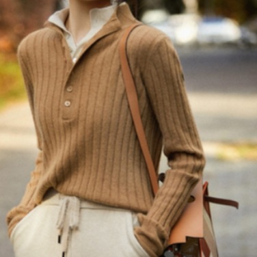 シンプル大人長袖ニット トップス ニット セーター 長袖 Iライン 伸縮性 ボタン かわいい