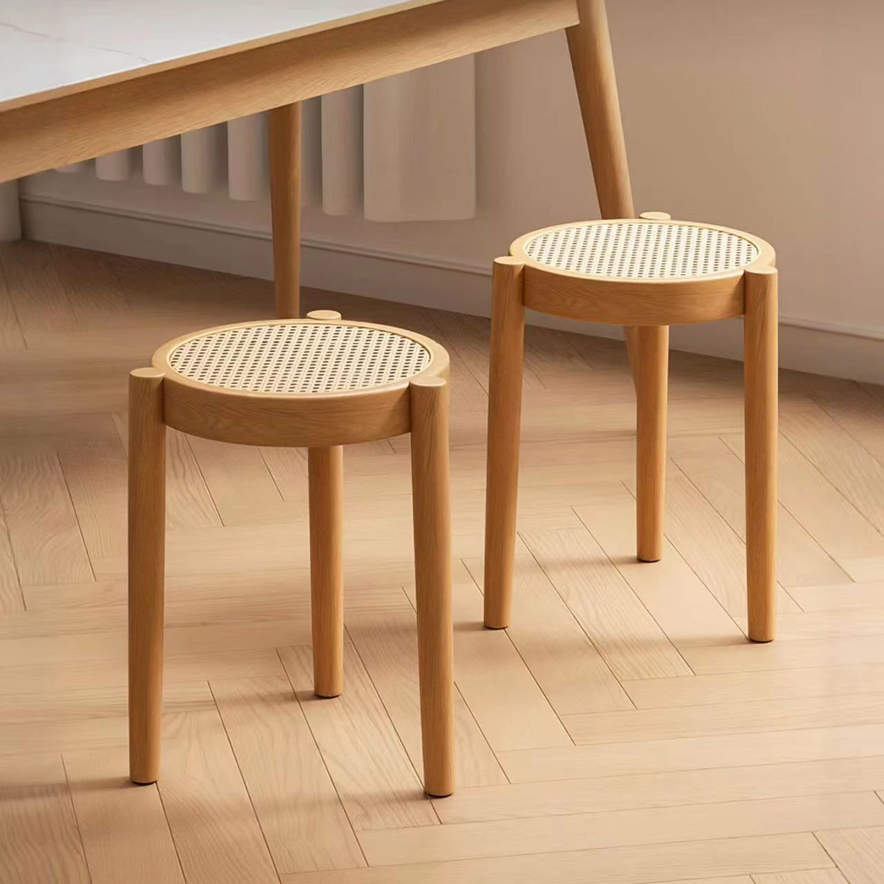 スツール ラタン おしゃれ 木製 ツール 北欧 椅子 チェア 籐編み 無垢材 家具 来客用 イス 頑丈 家具 イス スタッキング ダイニングスツ