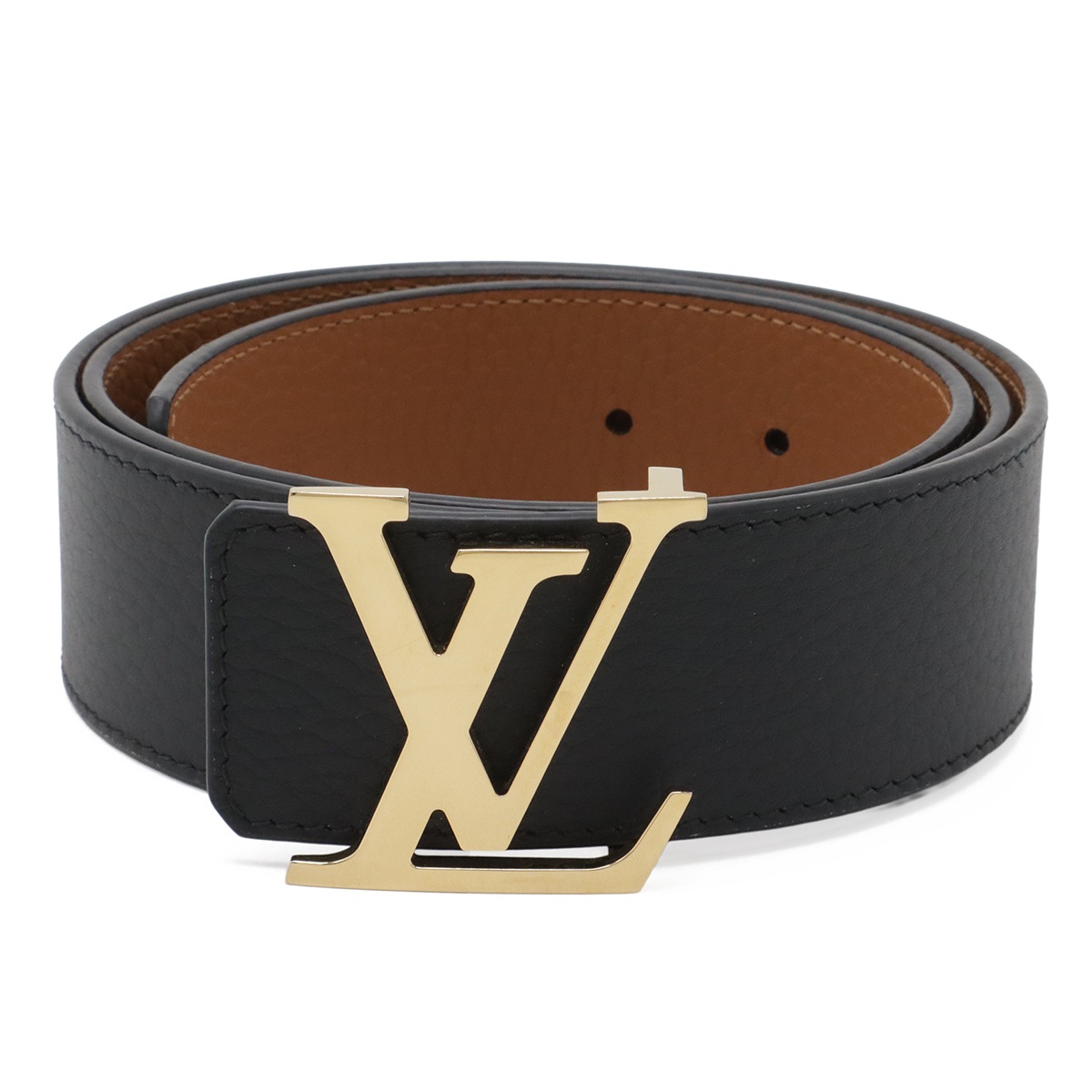 サンチュール LV イニシアル 40MM リバーシブル ベルト トリヨンレザー ブラック ブラウン ゴールド金具 #85 M9151