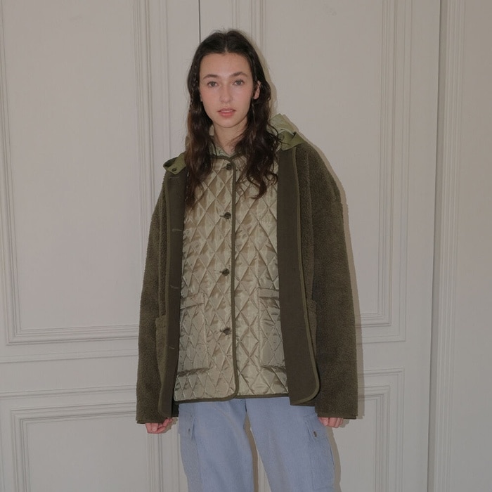【PESTO】 FUR JACKET (Quilted Jacket Set) : OLIVE