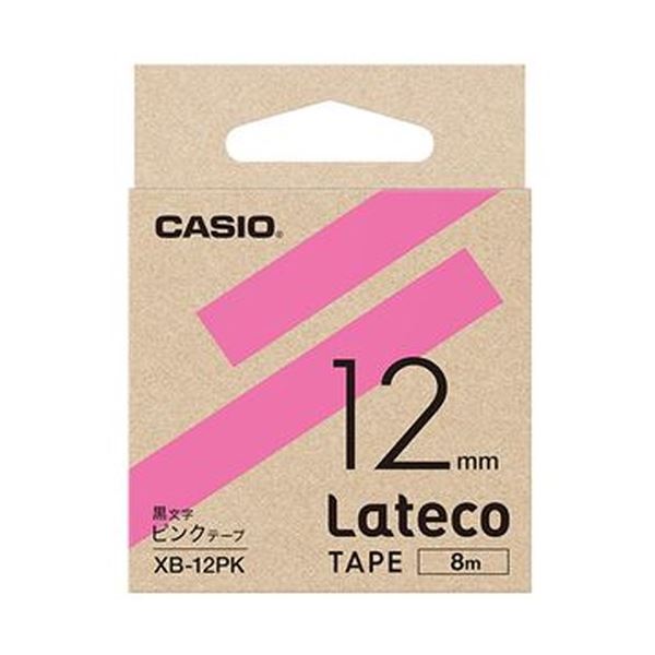 （まとめ）カシオ ラテコ 詰替用テープ12mm8m ピンク/黒文字 XB-12PK 1セット（5個）(3セット)