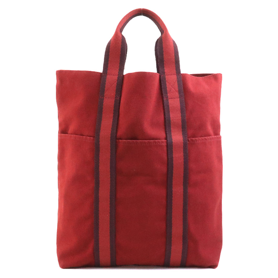 エルメス HERMES ハンドバッグ トートバッグ フールトゥ カバス コットン ブラウンレッド ユニセックス e59111a