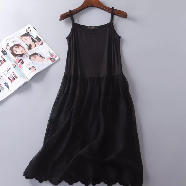 レディース スカート ワンピース キャミソール 部屋着 インナー レーススカート 袖なし ノースリーブ 襟なし フェミニン レース 薄手 かわいい 大人可愛い きれいめ シンプル カジュアル 上品