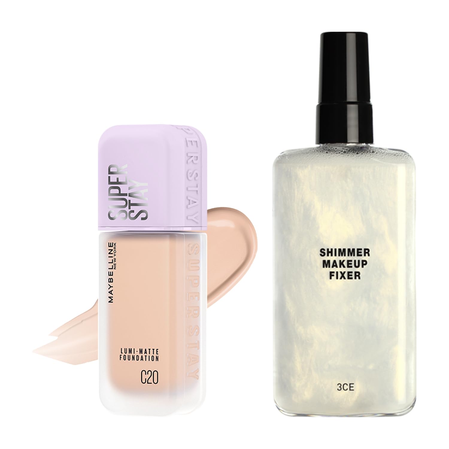 【セット】メイベリン SPステイ ルミマット リキッド ファンデーションC20+シマーメイクアップフィクサー