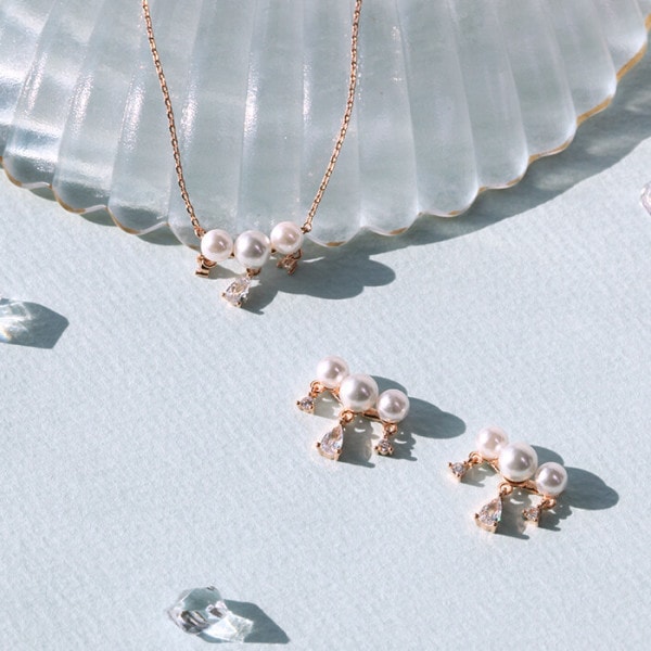 ルーブルパリ 14K エリアル真珠 (5mm/6mm) イヤリング+ネックレス SET0174