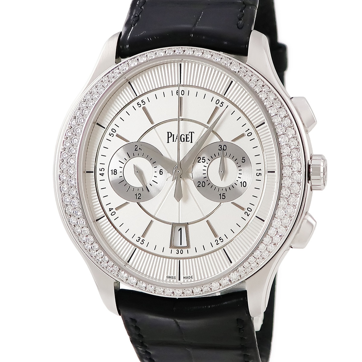 グベナー クロノグラフ G0A37113 自動巻き メンズ K18WG無垢 純正ダイヤ 2タイムゾーン デイト 3年保証